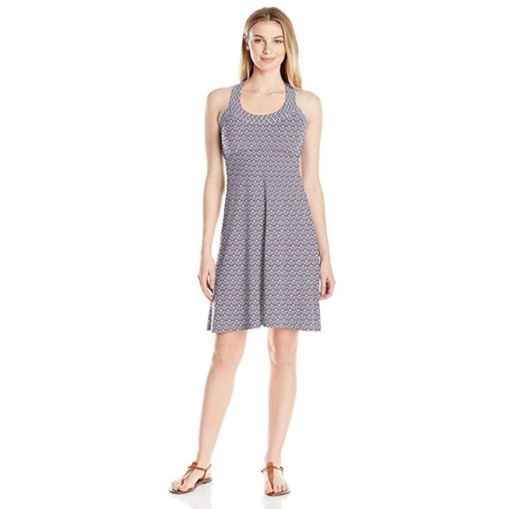 Prana The Cali Sleeveless Racerback Printed Dress Moonrock Botanica Taupe Small